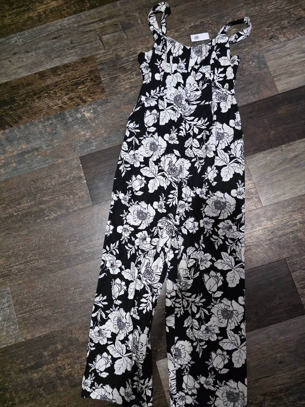 Old Navy Black and White Floral Wide-Leg Jumpsuit